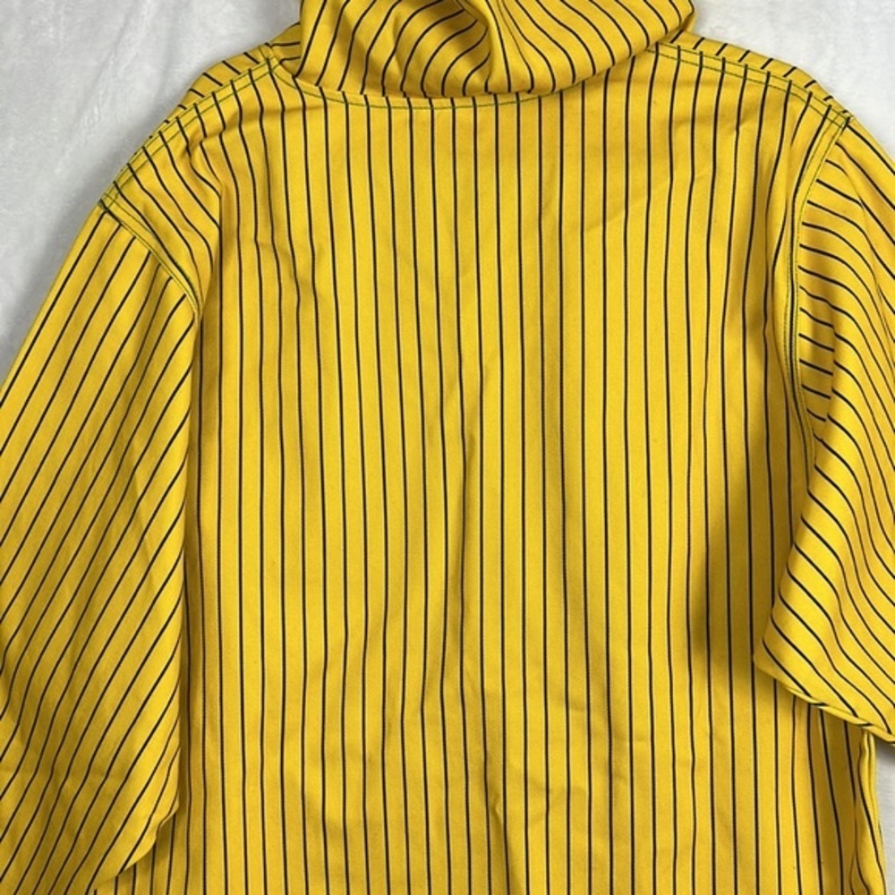 Cross Colours Yellow Black Pinstripe Twill Hooded Denim Poncho Baja Jacket - Picture 15 of 17